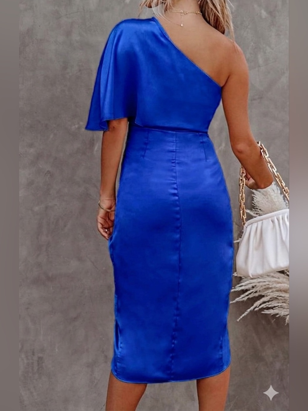 Cupshe One-Shoulder Royal Blue Satin Dress. NWOT - Picture 2 of 6